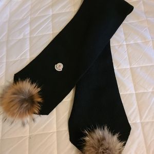 Moncler Wool Cashmere Scarf with Fox Fur Poms